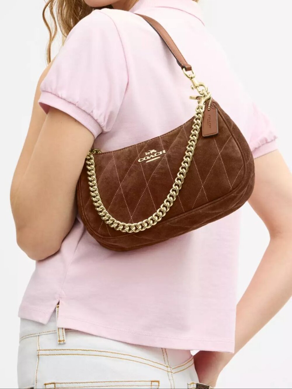 NWT Coach Teri Shoulder Bag With Quilting suede CET35 - Picture 7 of 16